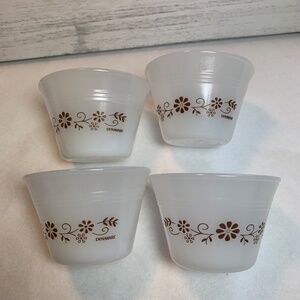 Vintage Milk Glass Custard Cups – Set of 4 – Dynaware Brown Floral